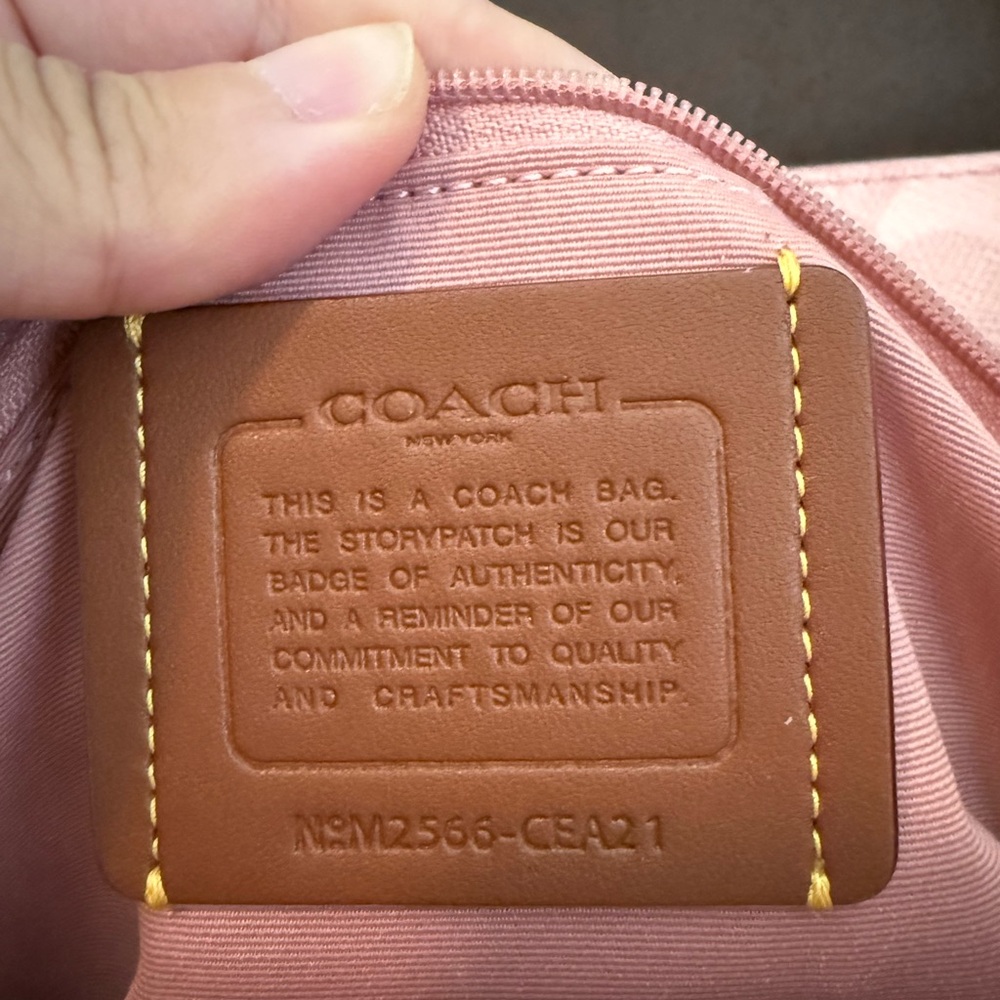 Coach Powder Pink Signature Station Tote with Tan Leather Straps - Picture 5 of 6